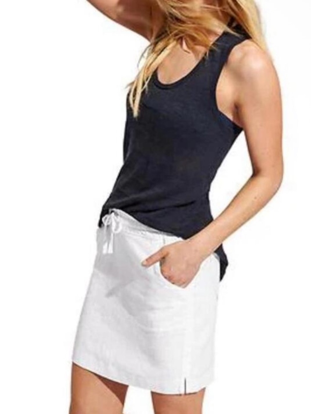 Athleta Seline Linen White Pull On Drawstring Mini Skirt Size 4 Small